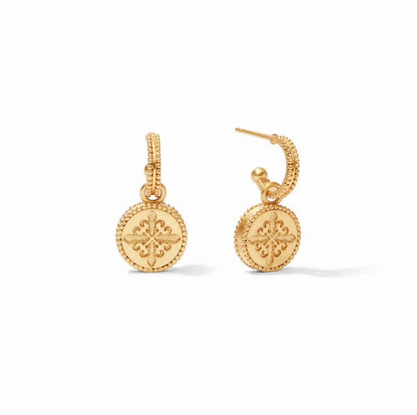 Fleur-de-Lis Hoop & Charm Reversible Gold Shell Pearl Earring