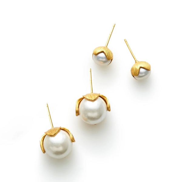 Penelope Gold Large Pearl Stud Earrings