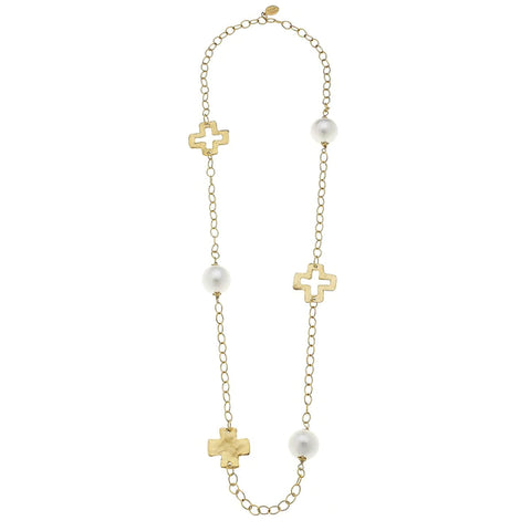 Cotton Pearl Cross Chain Necklace