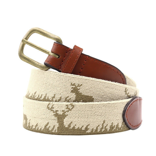 Deer Hunting Needlepoint Belt | Light Khaki