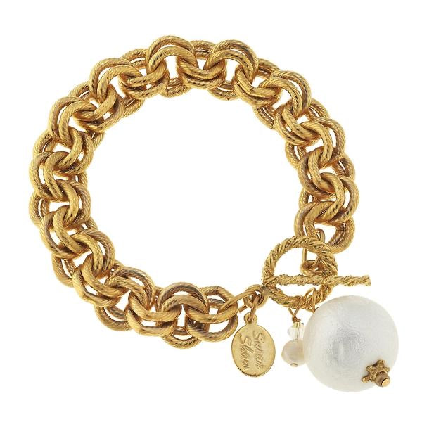 Double Link Cotton Pearl Toggle Bracelet