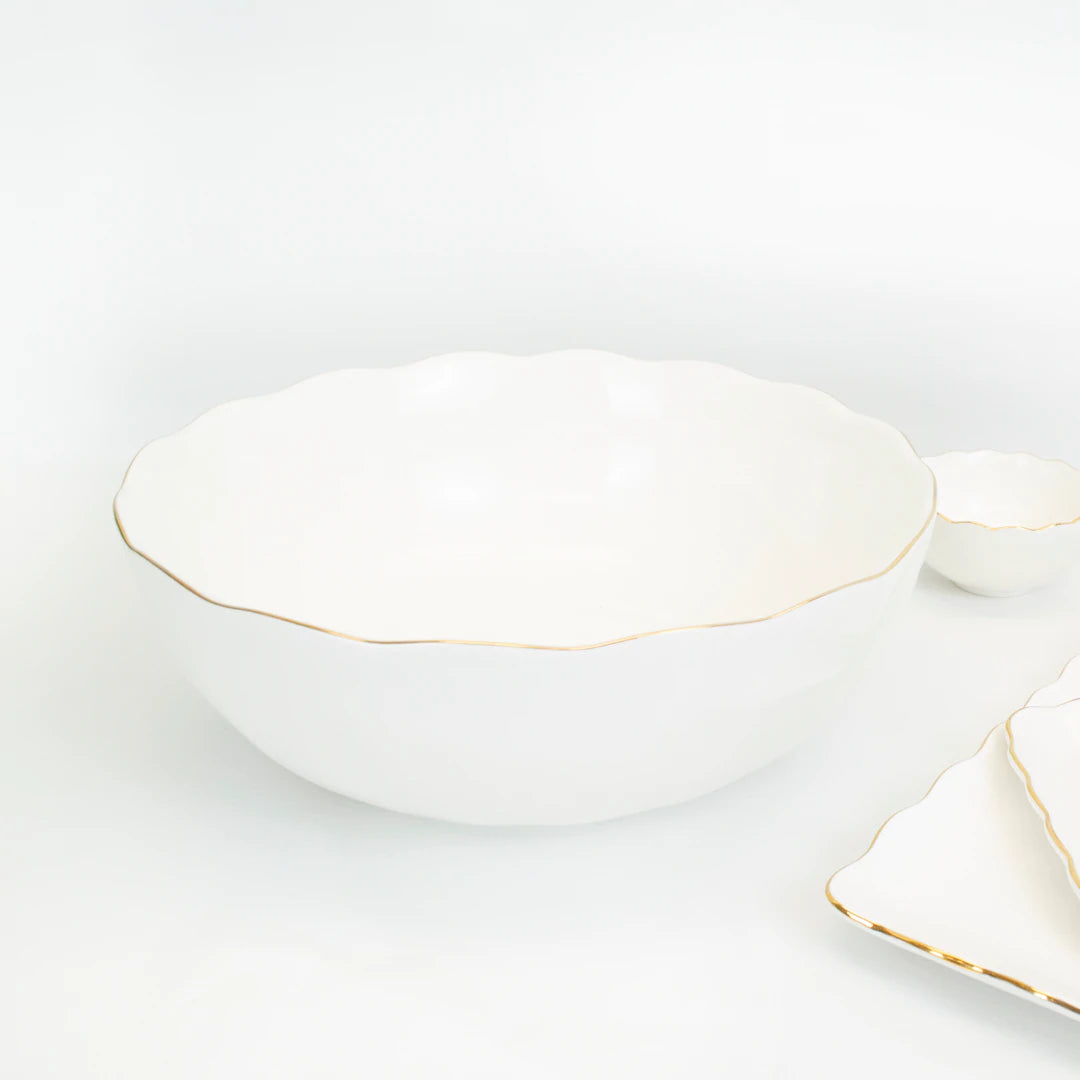 Large Ceramic Bowl with Gold Rim